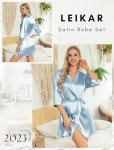 Floral Silk Summer Robe for Women - Light Blue