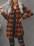EVALESS Color Block Plaid Shacket Jacket Women Fashion 2024 V Neck Long Sleeve Button Down Blouses Tops Lightweight Flannel Shirts Jackets Cardigans Coats with Pockets Brown Medium