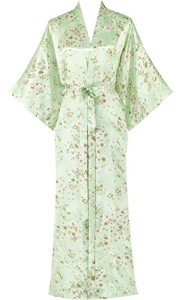 Floral Pattern Kimono Robe in Light Green