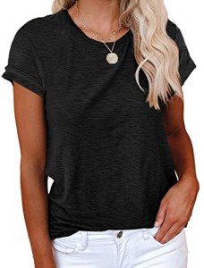 Suncife Womens Short Sleeve T-Shirts Crewneck Loose Casual Summer Basic Tees Tshirt Tops (Black,Large)