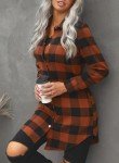 EVALESS Color Block Plaid Shacket Jacket Women Fashion 2024 V Neck Long Sleeve Button Down Blouses Tops Lightweight Flannel Shirts Jackets Cardigans Coats with Pockets Brown Medium