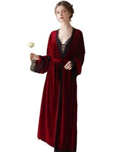 ZAYUE Women's Red Velvet Pajamas Set with Robe