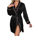 Elegant Satin Bridal Kimono Robe in Black