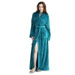 Soft Flannel Blue Shawl Collar Women's Bathrobe