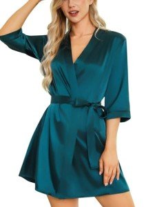 Floral Silk Summer Robe for Women - Green