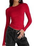 Zeagoo Women Sexy Basic T Shirts Fall Long Sleeve Shirt Crewneck Slim Fit Cute Tops Y2k Outfits Teens Girls Clothes