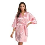Silky Satin Short Kimono Robe for Women