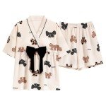 Kawaii Bow Knot Pajama Set with Kimono Collar