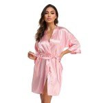 Silky Satin Short Kimono Robe for Women