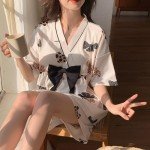 Kawaii Bow Knot Pajama Set with Kimono Collar