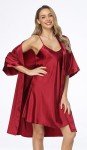 Women's Silk Pajamas Set with Satin Robe, Red 3X