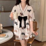 Kawaii Bow Knot Pajama Set with Kimono Collar