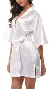 Women's Satin Kimono Nightgown in White