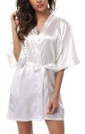 Women's Satin Kimono Nightgown in White