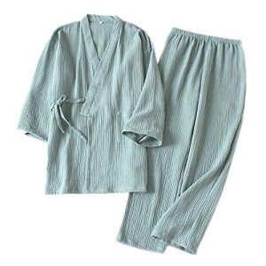 Green Japanese Style Two-Piece Cotton Pajamas Set