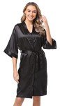Women's Black Satin Kimono and Nightgown Set