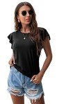 PrinStory Summer Womens Top Casual Short Sleeve T-Shirt Round Neck Ruffle Sleeve Blouse Black XX-Large