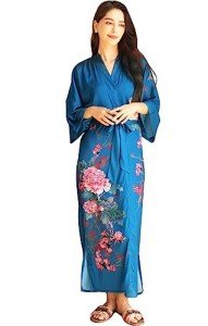 Peony Plum Satin Kimono Robe for Women