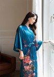 Peony Plum Satin Kimono Robe for Women