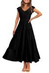 Flowy Black Maxi Dress with Cap Sleeves