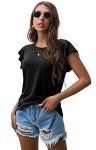 PrinStory Summer Womens Top Casual Short Sleeve T-Shirt Round Neck Ruffle Sleeve Blouse Black XX-Large