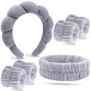 6 Pcs Grey Spa Headband & Wristband Set