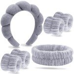 6 Pcs Grey Spa Headband & Wristband Set