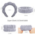 6 Pcs Grey Spa Headband & Wristband Set