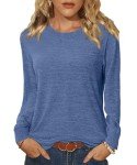 GOUCEHN Womens Long Sleeve Tops Casual Crewneck Shirts Fall Basic T Shirt Loose Fit Tunic Top (Blue, Large)