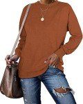 PLMOKEN Plus Size Sweatshirts for Women Casual Long Sleeve Round Neck Shirts Tunic Tops for Leggings,Caramel,XL
