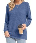 GOUCEHN Womens Long Sleeve Tops Casual Crewneck Shirts Fall Basic T Shirt Loose Fit Tunic Top (Blue, Large)