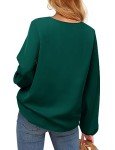 CHICZONE Women Plus Size Shirt Long Balloon Sleeve V Neck Blouses Ladies Fall Winter Work Cute Solid Loose Trendy Pullover Tops Blackish Green 3X-Large