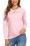 SMENG Cotton Long Sleeve Shirt Women Basic Crewneck Plain Shirts Casual Comfy Soft Tops Light Pink M