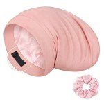 LULUSILK Pink Silk Sleep Cap with Scrunchie