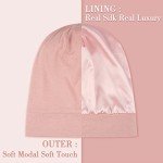 LULUSILK Pink Silk Sleep Cap with Scrunchie