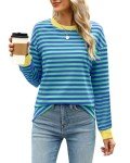 WIHOLL Long Sleeve Shirt Womens Striped Sweatshirt Color Block Women Winter Sweaters Christmas Green Shirts XL