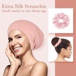 LULUSILK Pink Silk Sleep Cap with Scrunchie