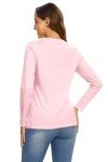SMENG Cotton Long Sleeve Shirt Women Basic Crewneck Plain Shirts Casual Comfy Soft Tops Light Pink M