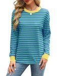 WIHOLL Long Sleeve Shirt Womens Striped Sweatshirt Color Block Women Winter Sweaters Christmas Green Shirts XL