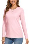SMENG Cotton Long Sleeve Shirt Women Basic Crewneck Plain Shirts Casual Comfy Soft Tops Light Pink M