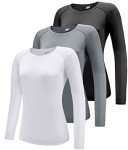 Boyzn Women's 3 Pack Long Sleeve Workout Running Shirts, UPF 50+ Sun Protection Shirts, Athletic Exercise Gym Yoga T-Shirts Black/White/Grey 3P01-S