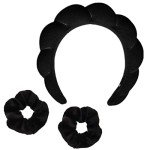 Soft Spa Headband with 2 Sponge Scrunchies - Black