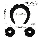 Soft Spa Headband with 2 Sponge Scrunchies - Black