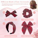 5 Pack Red Plaid Headbands and Bow Scrunchies