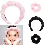 Soft Spa Headband with 2 Sponge Scrunchies - Black