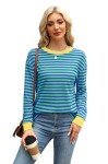 WIHOLL Long Sleeve Shirt Womens Striped Sweatshirt Color Block Women Winter Sweaters Christmas Green Shirts XL