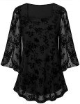 Luranee Blouses for Women Plus Size, Ruffle Sleeve Comfy Flattering Chiffon Loose Fit Dress Shirts for Leggings Wedding Casual Outfits Night Business Black XX-Large