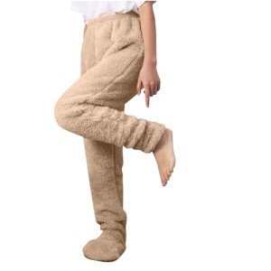 Cozy Adult Fleece Footed Pajama Pants - Beige