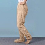 Cozy Adult Fleece Footed Pajama Pants - Beige