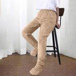 Cozy Adult Fleece Footed Pajama Pants - Beige
